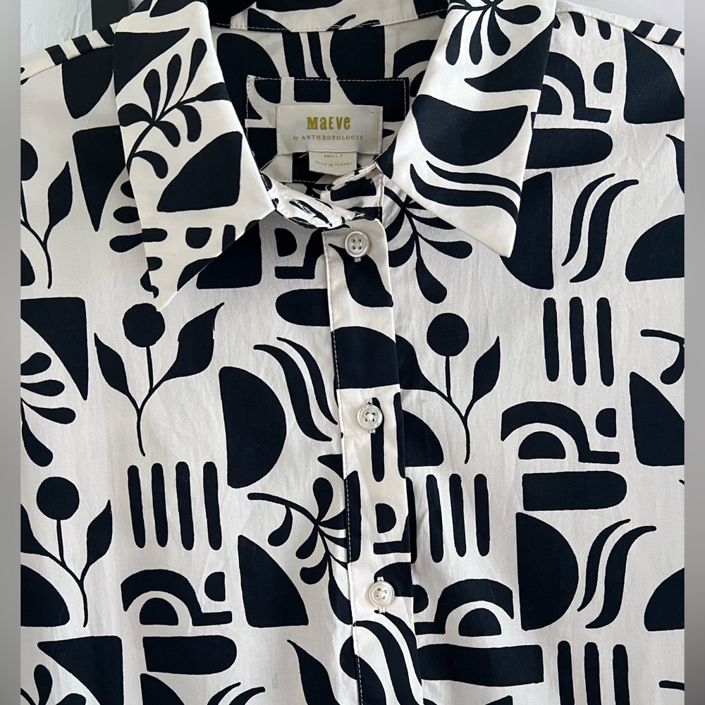 Maeve Black and Cream Long Sleeve Printed Midi Dress - Picture 4 of 14